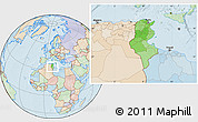 Political Location Map of Tunisia, lighten, land only