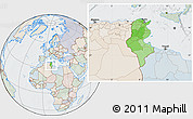 Political Location Map of Tunisia, lighten, semi-desaturated