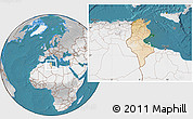 Satellite Location Map of Tunisia, lighten, desaturated, land only