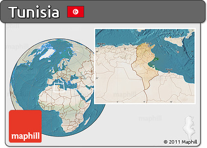 Satellite Location Map of Tunisia, lighten, land only