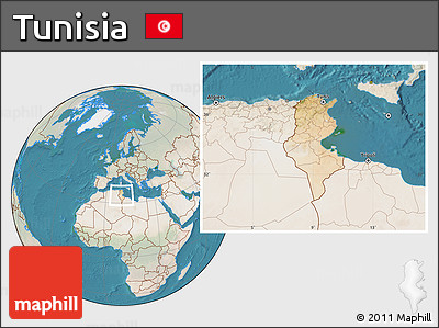 Satellite Location Map of Tunisia, lighten, land only