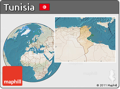 Satellite Location Map of Tunisia, lighten, land only