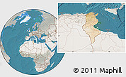 Satellite Location Map of Tunisia, lighten, semi-desaturated, land only