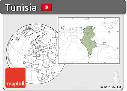 Savanna Style Location Map of Tunisia, blank outside, hill shading inside