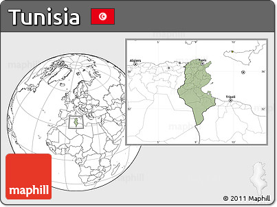 Savanna Style Location Map of Tunisia, blank outside, hill shading inside