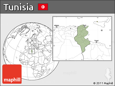 Savanna Style Location Map of Tunisia, blank outside, hill shading inside