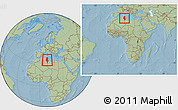 Savanna Style Location Map of Tunisia, within the entire continent, hill shading