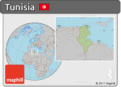 Savanna Style Location Map of Tunisia, gray outside