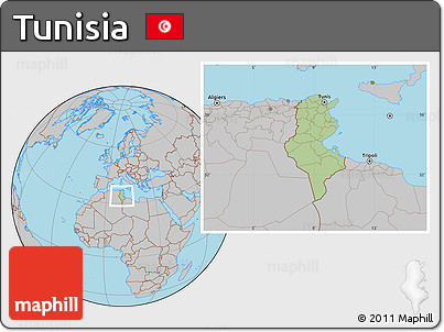 Savanna Style Location Map of Tunisia, gray outside