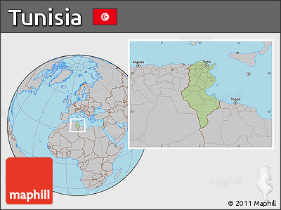 Savanna Style Location Map of Tunisia, gray outside