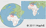 Savanna Style Location Map of Tunisia, highlighted continent, within the entire continent