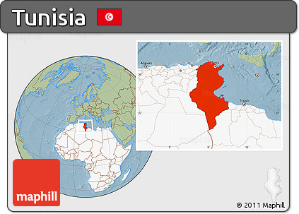 Savanna Style Location Map of Tunisia, highlighted continent, hill shading