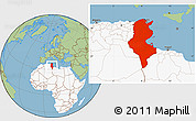 Savanna Style Location Map of Tunisia, highlighted continent