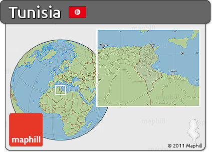 Savanna Style Location Map of Tunisia, hill shading inside