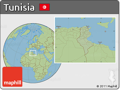 Savanna Style Location Map of Tunisia, hill shading inside