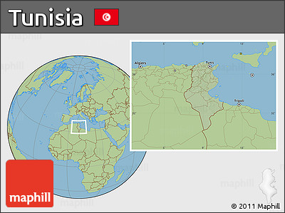 Savanna Style Location Map of Tunisia, hill shading inside
