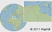 Savanna Style Location Map of Tunisia, hill shading outside