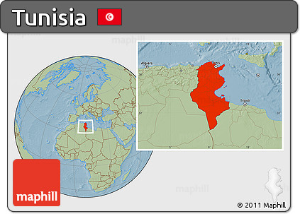 Savanna Style Location Map of Tunisia, hill shading