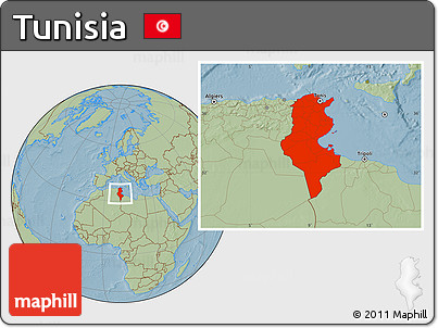 Savanna Style Location Map of Tunisia, hill shading