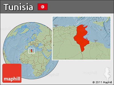 Savanna Style Location Map of Tunisia, hill shading