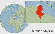 Savanna Style Location Map of Tunisia, hill shading