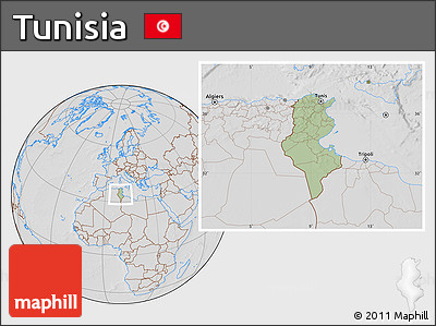 Savanna Style Location Map of Tunisia, lighten, desaturated, hill shading