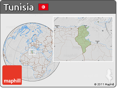 Savanna Style Location Map of Tunisia, lighten, desaturated, hill shading