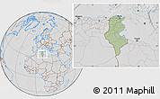 Savanna Style Location Map of Tunisia, lighten, desaturated, hill shading