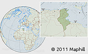 Savanna Style Location Map of Tunisia, lighten, hill shading