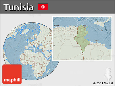 Savanna Style Location Map of Tunisia, lighten, land only, hill shading