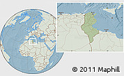 Savanna Style Location Map of Tunisia, lighten, land only, hill shading