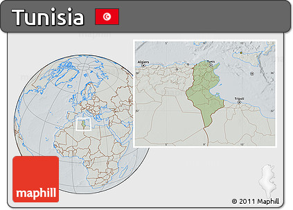Savanna Style Location Map of Tunisia, lighten, semi-desaturated, hill shading