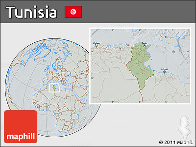 Savanna Style Location Map of Tunisia, lighten, semi-desaturated, hill shading