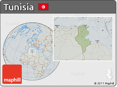 Savanna Style Location Map of Tunisia, lighten, semi-desaturated, hill shading