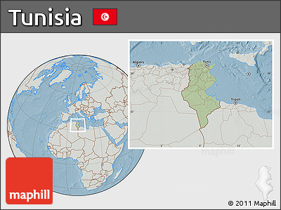 Savanna Style Location Map of Tunisia, lighten, semi-desaturated, land only, hill shading