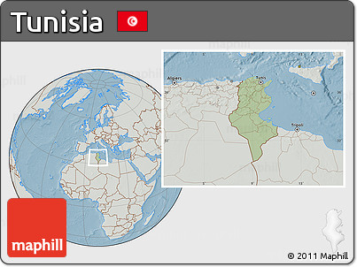 Savanna Style Location Map of Tunisia, lighten, semi-desaturated, land only, hill shading