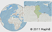 Savanna Style Location Map of Tunisia, lighten, semi-desaturated, land only, hill shading