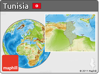 Savanna Style Location Map of Tunisia, physical outside, hill shading