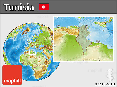 Savanna Style Location Map of Tunisia, physical outside, hill shading