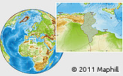 Savanna Style Location Map of Tunisia, physical outside, hill shading