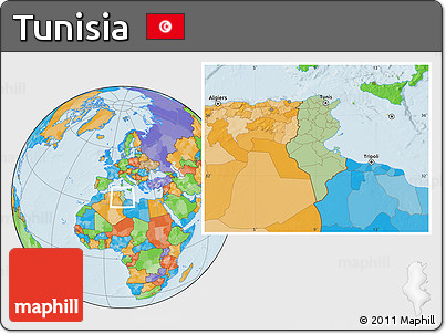 Savanna Style Location Map of Tunisia, political outside