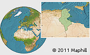 Savanna Style Location Map of Tunisia, satellite outside