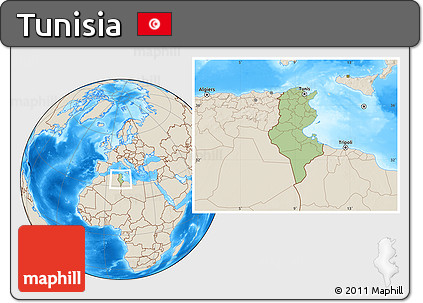 Savanna Style Location Map of Tunisia, shaded relief outside