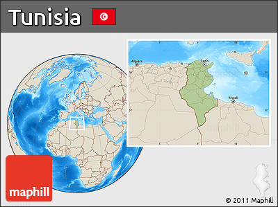Savanna Style Location Map of Tunisia, shaded relief outside