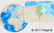 Savanna Style Location Map of Tunisia, shaded relief outside