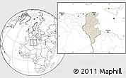 Shaded Relief Location Map of Tunisia, blank outside