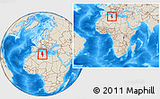 Shaded Relief Location Map of Tunisia, within the entire continent