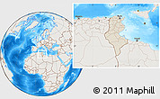 Shaded Relief Location Map of Tunisia, lighten, land only