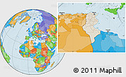 Shaded Relief Location Map of Tunisia, political outside