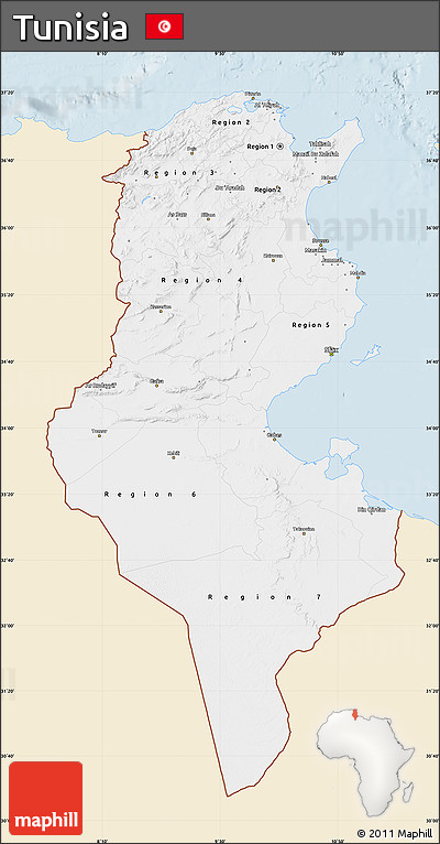 Classic Style Map of Tunisia, single color outside
